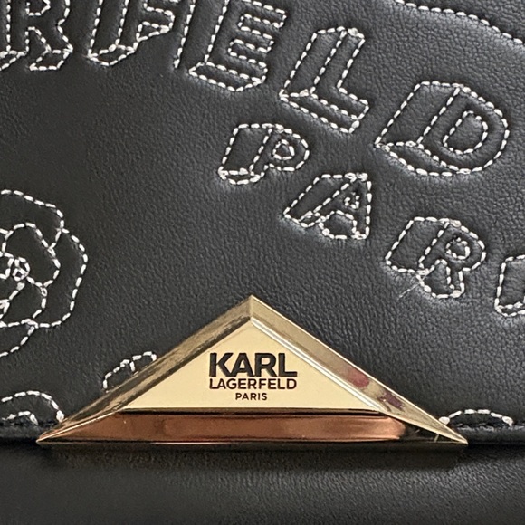 Karl Lagerfeld Luxury Black Floral Shoulder Bag with Gold Hardware - Picture 7 of 14